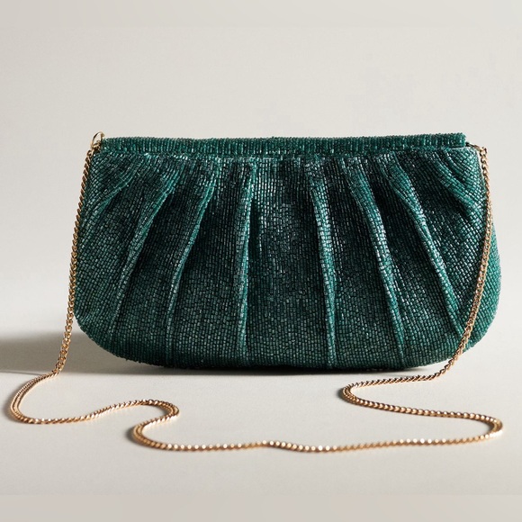 Anthropologie Mauve NWT Beaded Green Bow Purse - Picture 4 of 4